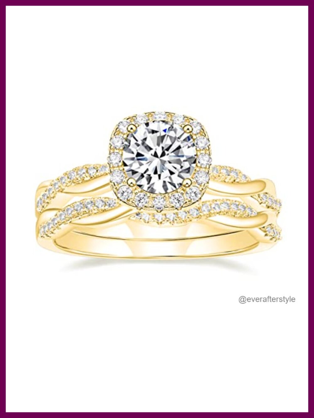 1.2ct CZ Halo Wedding Ring Set Gold Plated Bridal Engagement